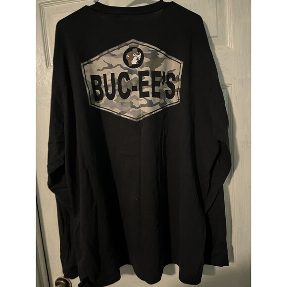 Camo Tops - Buc-ee's Long Sleeve 3XL. T-Shirt with Camo Logo, Black, Cotton 2025